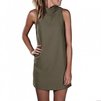 Robe kaki courte sans manches à col montant Chic & Smart